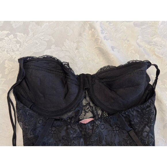 Victoria’s Secret Size 34C Black Lace Sheer Neglige Slip Dress Underwire Sexy - Picture 11 of 11